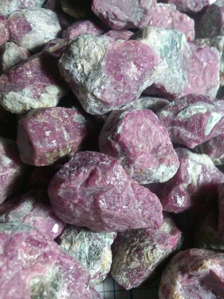 pink amazonite · raw ruby · freshwater pearls — close-up